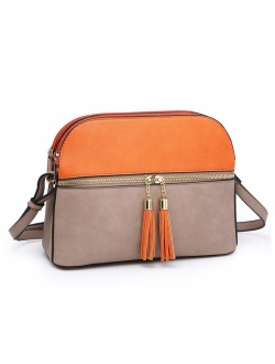 Women Tassel Zipper Pocket Crossbody Bag Shoulder Purse Fashion Travel Bag with Multi Pockets