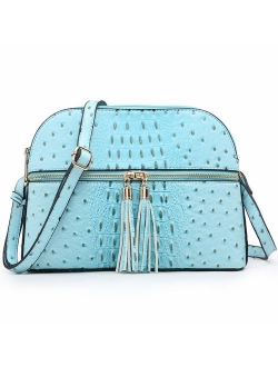 Women Tassel Zipper Pocket Crossbody Bag Shoulder Purse Fashion Travel Bag with Multi Pockets