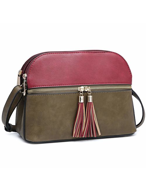 Dasein Women Tassel Zipper Pocket Crossbody Bag Shoulder Purse Fashion Travel Bag with Multi Pockets