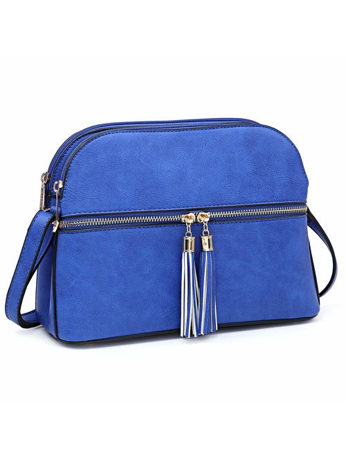 Dasein Women Tassel Zipper Pocket Crossbody Bag Shoulder Purse Fashion Travel Bag with Multi Pockets