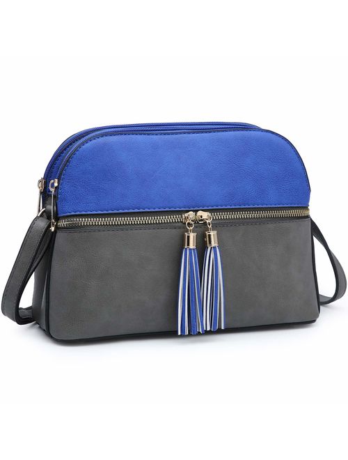 Dasein Women Tassel Zipper Pocket Crossbody Bag Shoulder Purse Fashion Travel Bag with Multi Pockets