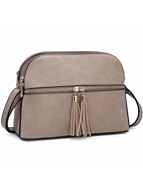 Dasein Women Tassel Zipper Pocket Crossbody Bag Shoulder Purse Fashion Travel Bag with Multi Pockets