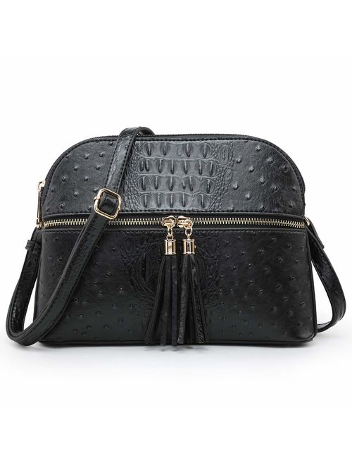 Dasein Women Tassel Zipper Pocket Crossbody Bag Shoulder Purse Fashion Travel Bag with Multi Pockets