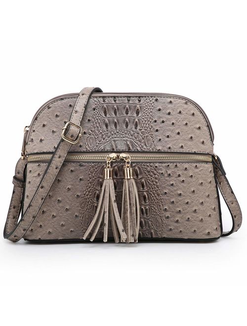 Dasein Women Tassel Zipper Pocket Crossbody Bag Shoulder Purse Fashion Travel Bag with Multi Pockets