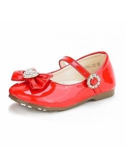 ANGEL-22 Mary Jane Front Bow Heart Rhinestone Buckle Ballerina Flat