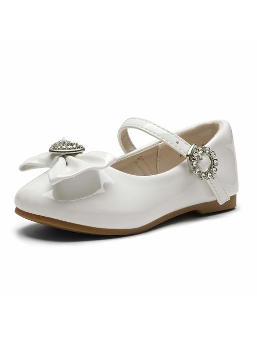 DREAM PAIRS ANGEL-22 Mary Jane Front Bow Heart Rhinestone Buckle Ballerina Flat