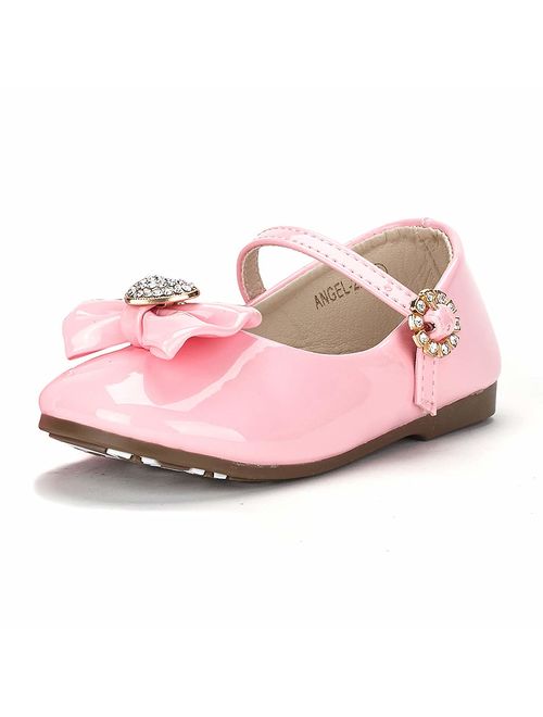 DREAM PAIRS ANGEL-22 Mary Jane Front Bow Heart Rhinestone Buckle Ballerina Flat