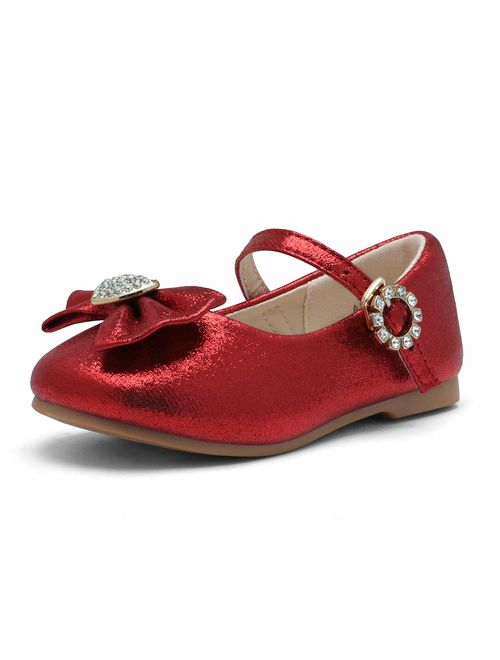 DREAM PAIRS ANGEL-22 Mary Jane Front Bow Heart Rhinestone Buckle Ballerina Flat