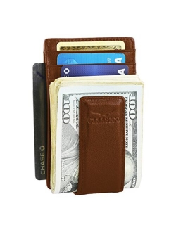 Money Clip Leather Wallet For Men Slim Front Pocket RFID Blocking with Super Strong Magnetic