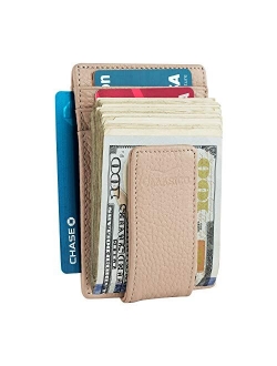 Money Clip Leather Wallet For Men Slim Front Pocket RFID Blocking with Super Strong Magnetic