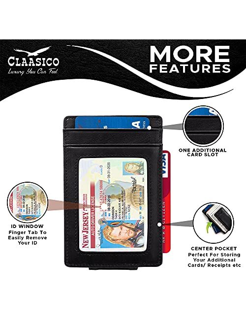 Money Clip Leather Wallet For Men Slim Front Pocket RFID Blocking with Super Strong Magnetic