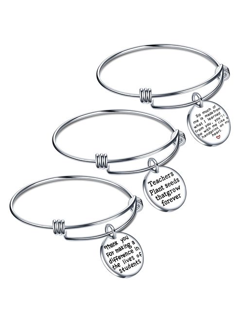 lauhonmin Teacher Appreciation Gifts Expendable Inspirational Bangle Bracelet Set Stainless Steel 3PCS