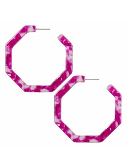 wowshow Acrylic Resin Hoop Earrings for Women Statement Fashion Geometric Octagon Earrings