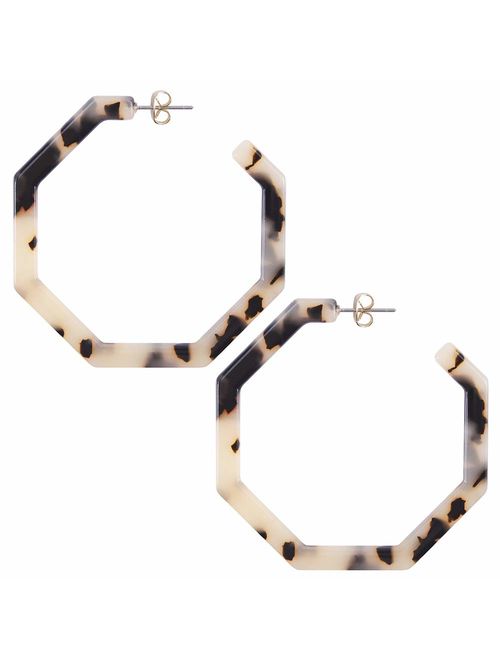 wowshow Acrylic Resin Hoop Earrings for Women Statement Fashion Geometric Octagon Earrings