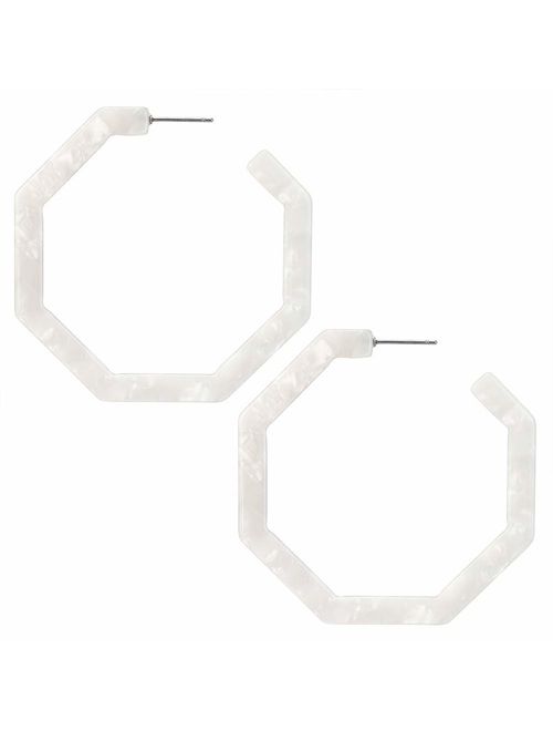 wowshow Acrylic Resin Hoop Earrings for Women Statement Fashion Geometric Octagon Earrings