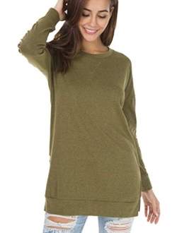 levaca Women's Fall Long Sleeve Side Split Loose Casual Pullover Tunic Tops