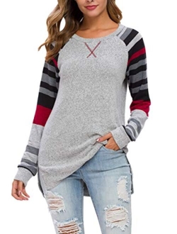 levaca Women's Fall Long Sleeve Side Split Loose Casual Pullover Tunic Tops