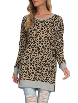 levaca Women's Fall Long Sleeve Side Split Loose Casual Pullover Tunic Tops