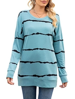 levaca Women's Fall Long Sleeve Side Split Loose Casual Pullover Tunic Tops