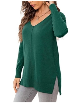 levaca Women's Fall Long Sleeve Side Split Loose Casual Pullover Tunic Tops