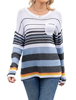 levaca Women's Fall Long Sleeve Side Split Loose Casual Pullover Tunic Tops