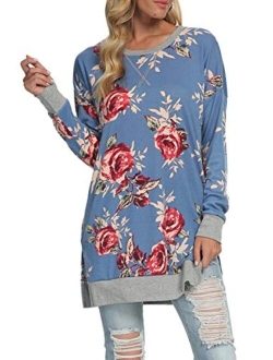 levaca Women's Fall Long Sleeve Side Split Loose Casual Pullover Tunic Tops