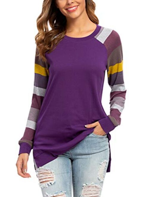 levaca Women's Fall Long Sleeve Side Split Loose Casual Pullover Tunic Tops