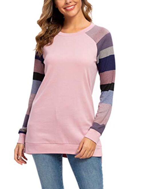 levaca Women's Fall Long Sleeve Side Split Loose Casual Pullover Tunic Tops