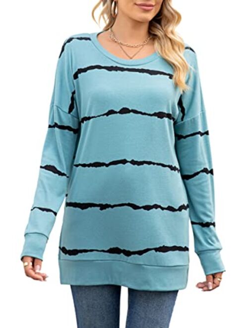 levaca Women's Fall Long Sleeve Side Split Loose Casual Pullover Tunic Tops