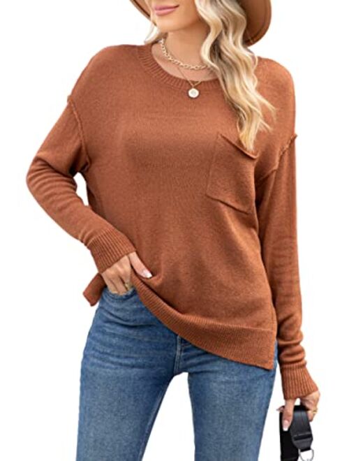 levaca Women's Fall Long Sleeve Side Split Loose Casual Pullover Tunic Tops