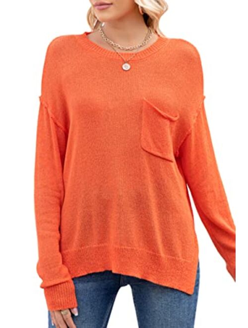 levaca Women's Fall Long Sleeve Side Split Loose Casual Pullover Tunic Tops