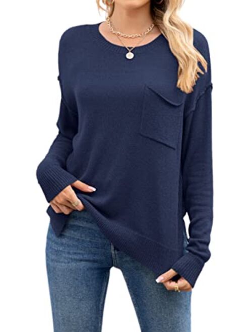 levaca Women's Fall Long Sleeve Side Split Loose Casual Pullover Tunic Tops