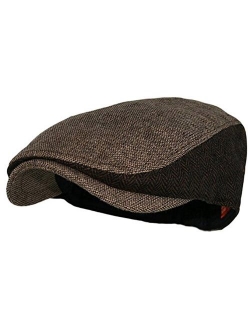 Wonderful Fashion Men's Classic Herringbone Tweed Wool Blend Newsboy Ivy Hat (Large/X-Large, Charcoal)