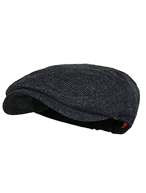 Wonderful Fashion Men's Classic Herringbone Tweed Wool Blend Newsboy Ivy Hat (Large/X-Large, Charcoal)