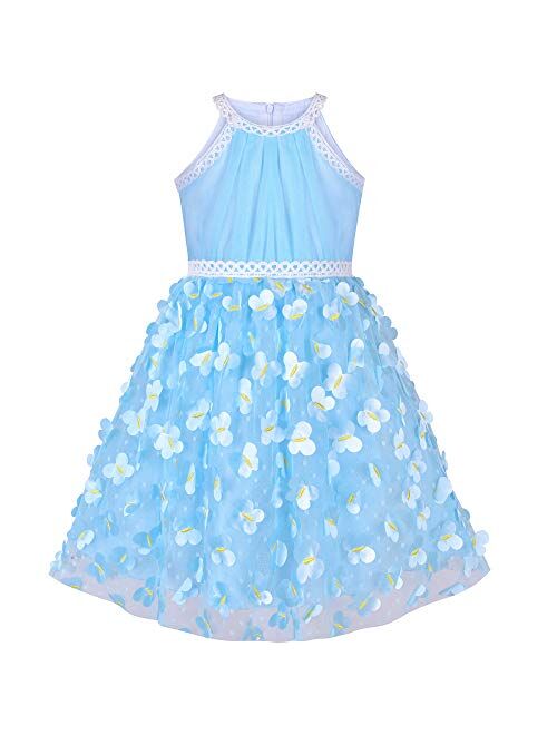 Sunny Fashion Girls Dress Turquoise Embroidered Halter Dress Party