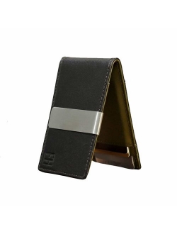 F&H Minimalist Slim Leather Wallet Money Clip Holds 8 Cards