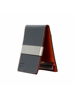 F&H Minimalist Slim Leather Wallet Money Clip Holds 8 Cards