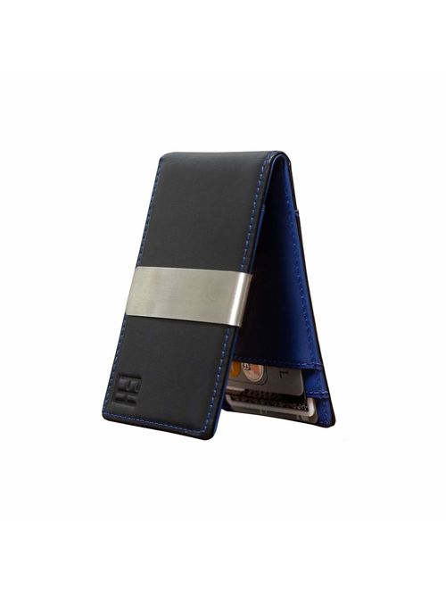 F&H Minimalist Slim Leather Wallet Money Clip Holds 8 Cards