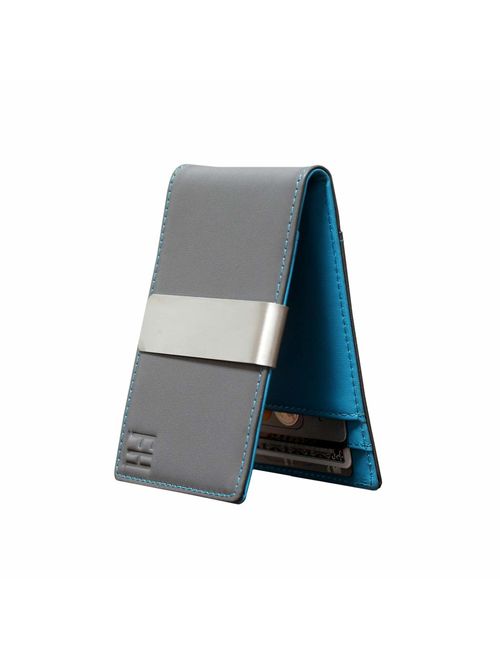 F&H Minimalist Slim Leather Wallet Money Clip Holds 8 Cards