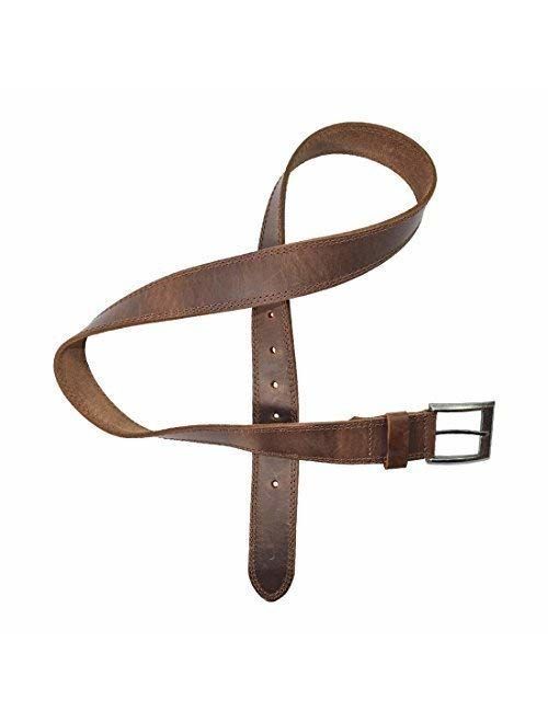 Men's Two Row Stitch Leather Belt Handmade by Hide & Drink Includes 101 Year Warranty :: Bourbon Brown