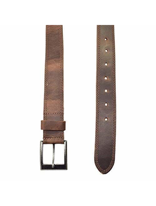 Men's Two Row Stitch Leather Belt Handmade by Hide & Drink Includes 101 Year Warranty :: Bourbon Brown