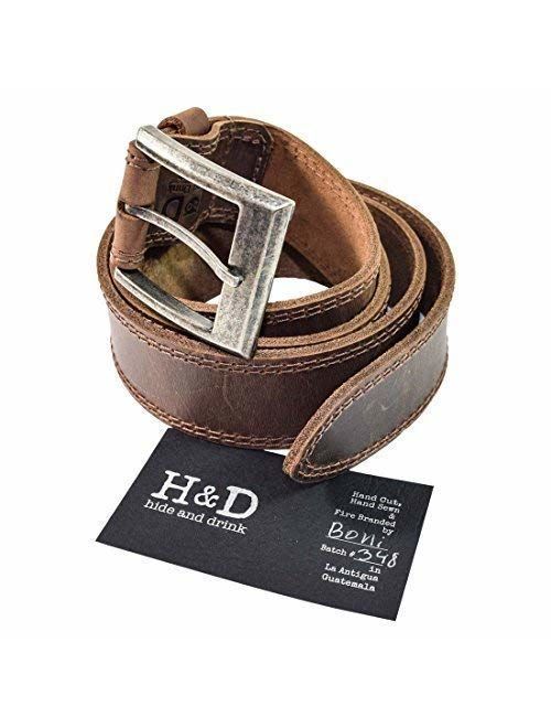 Men's Two Row Stitch Leather Belt Handmade by Hide & Drink Includes 101 Year Warranty :: Bourbon Brown