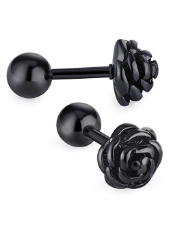 Cottvott Flowers Surgical Steel Earrings Studs for Womens Gold Black