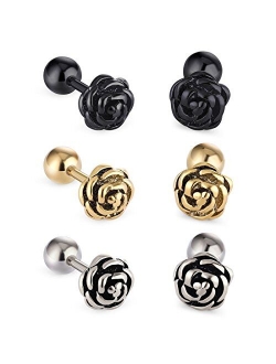 Cottvott Flowers Surgical Steel Earrings Studs for Womens Gold Black