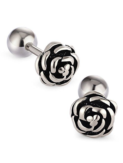 Cottvott Flowers Surgical Steel Earrings Studs for Womens Gold Black