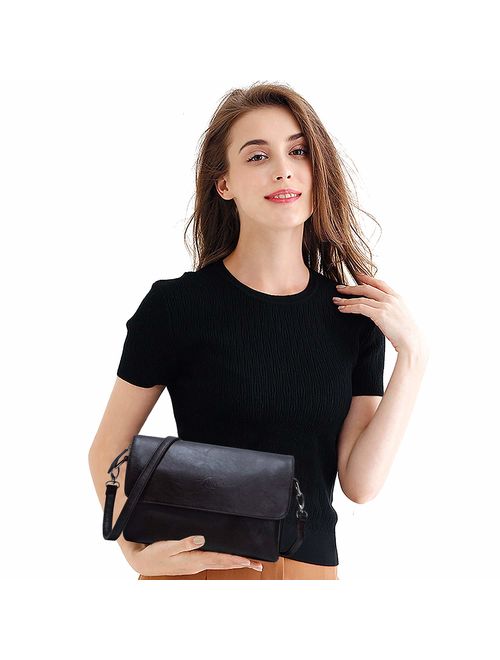 Crossbody Bags for Women, Purses and Handbags PU Leather Flap Shoulder Bag Satchel with 2 Adjustable Strap and Multi Pockets