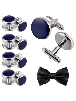 Aienid 2pcs Cufflinks and 8pcs Cuff Studs Set for Men Stainless Steel Tuxedo Shirts Business Wedding