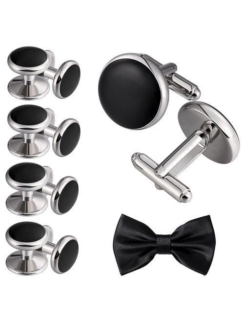 Aienid 2pcs Cufflinks and 8pcs Cuff Studs Set for Men Stainless Steel Tuxedo Shirts Business Wedding