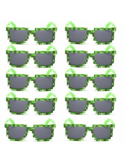 kilofly 10pc 8-Bit Pixel UV Protect Gamer Sunglasses Adult Kids Party Favors