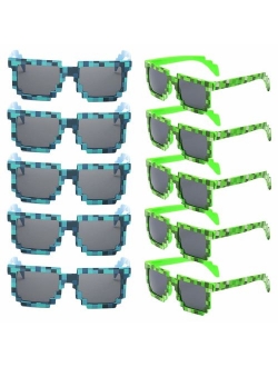 kilofly 10pc 8-Bit Pixel UV Protect Gamer Sunglasses Adult Kids Party Favors